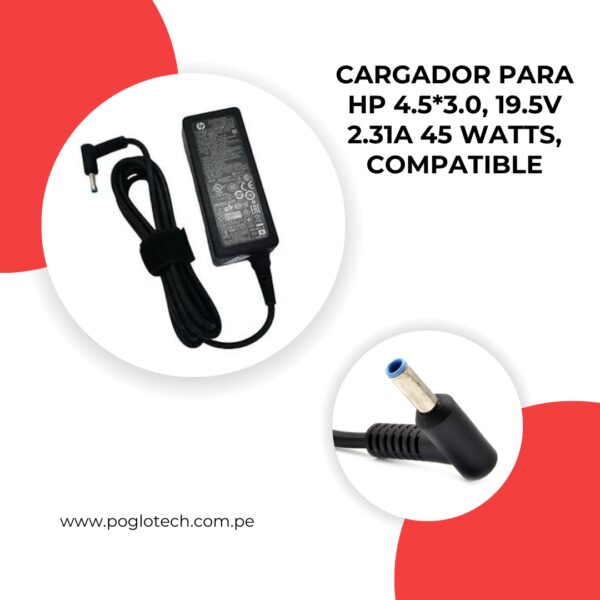 CARGADOR COMPATIBLE PARA HP 19.5V 2.31A 45W 4.5*3.0 (PTA AZUL)